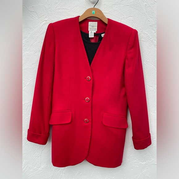 Vintage RED Wool Blazer/ Winter Red Christmas Blazer/ Jacket Size 6 - Picture 7 of 12